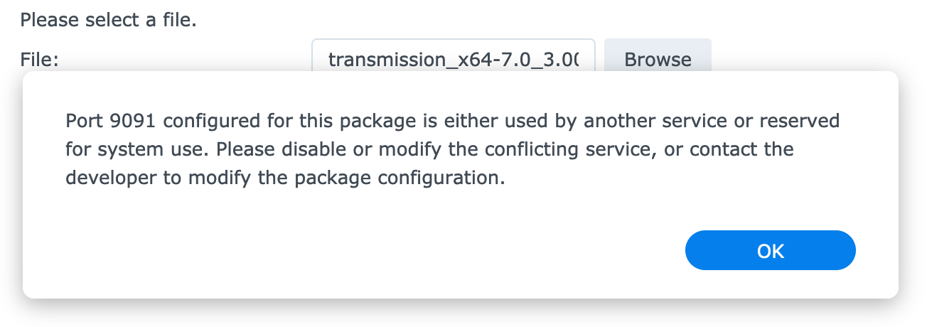 Port conflict error dialog